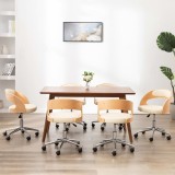vidaXL Scaune pivotante, 6 buc. crem, lemn curbat &amp; piele ecologică