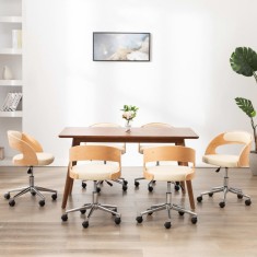 vidaXL Scaune pivotante, 6 buc. crem, lemn curbat &amp; piele ecologică