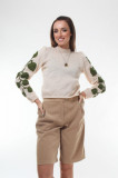 Pulover dama tricotat cu frunze aplicate Creamy, Bej, L, M, S, XL, XS