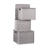 Cumpara ieftin Set 3 cutii depozitare cu capac, gri 25 x 25 x 20 cm, 27 x 27 x 21 cm, 30 x 30 x 22 cm