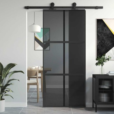 vidaXL Ușă glisantă, negru, 90x205 cm, sticlă securizată și aluminiu 155214 foto
