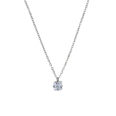 Colier Femei, Language of Jewels, Pandantiv Piatra Patrata, Argintiu, Lila foto