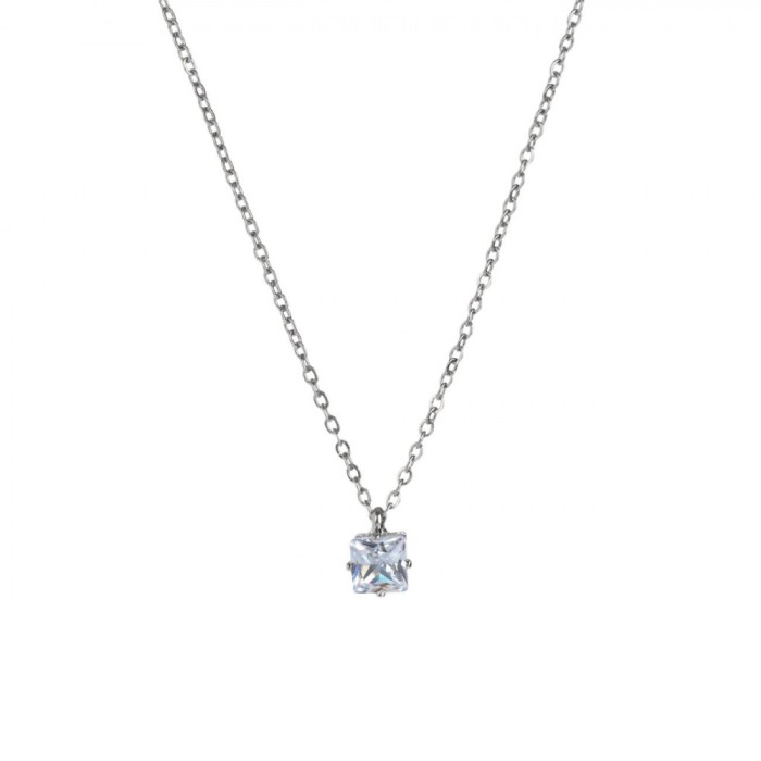 Colier Femei, Language of Jewels, Pandantiv Piatra Patrata, Argintiu, Lila