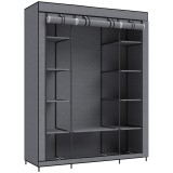 HOMCOM Dulap textil pentru economisirea spațiului, cu bară pentru umerașe și 11 rafturi, 135x45x175 cm, gri, pentru dormitor | Aosom Romania