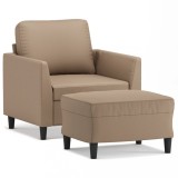 Cumpara ieftin Fotoliu canapea cu taburet, cappuccino, 60 cm, piele ecologica