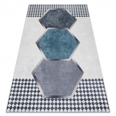 ANDRE 1863 covor lavabil Caro, geometric anti-alunecare - alb / negru, 80x150 cm foto