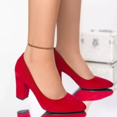 Pantofi cu toc elizabeth rosu catifea, 37