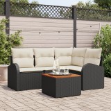 vidaXL Set Canapea Grădină 5 pcs Negru, alb Mare Rattan, Lemn