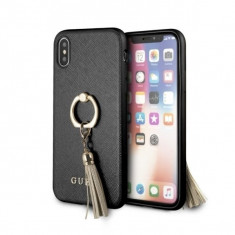 Husa Guess GUHCPXRSSABK iPhone X Black Saffiano cu ring stand foto