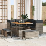 Set de canapea pentru grădină vidaXL cu perne Gri Ratan Poli Acacia, Set de dining pentru grădină vidaXL cu perne Gri Ratan Poli Acacia