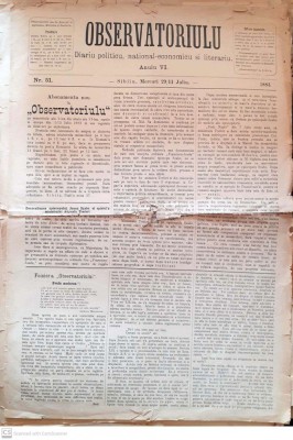 Ziarul Observatoriu editie 1883 foto
