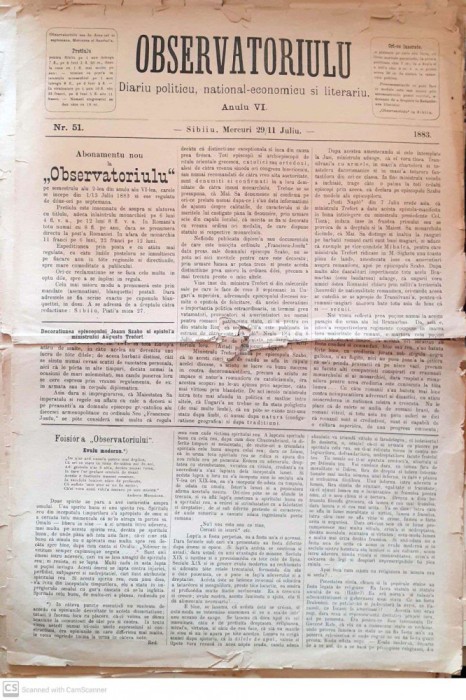 Ziarul Observatoriu editie 1883