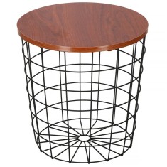 Masa rotunda cu cos depozitare, MDF, baza metalica, negru si maro,57x47x47cm