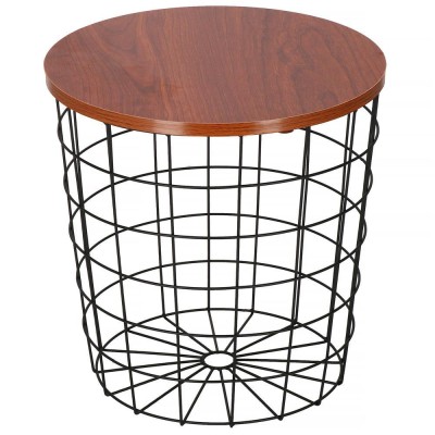 Masa rotunda cu cos depozitare, MDF, baza metalica, negru si maro,41x40x40 foto