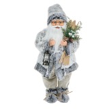 Figurina decorativa Mos Craciun gri cu schiuri, 45 cm, General