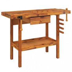 Banc de lucru cu sertar ?i menghine, 124x52x83 cm, lemn acacia foto