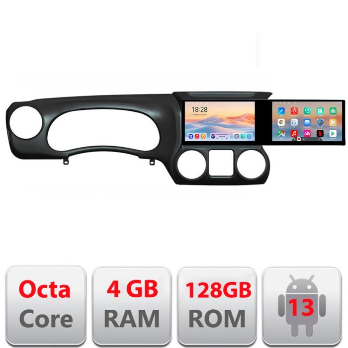 Navigatie JEEP WRANGLER 2011-2016 Manual Kit-wr Edotec 2 ecrane 8 core 4+128 21.6 inch Incell android Wifi 5Ghz gps internet CarStore Technology