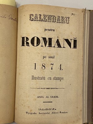 carte veche Calendaru pentru Romani 1874 ilustrat cu stampe foto