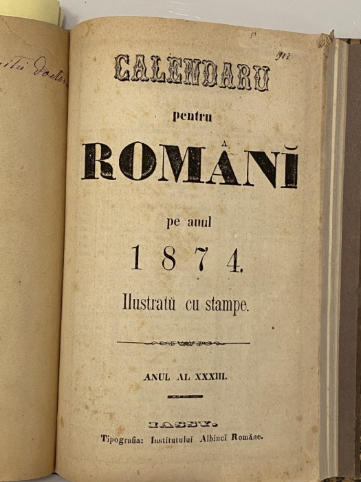 carte veche Calendaru pentru Romani 1874 ilustrat cu stampe