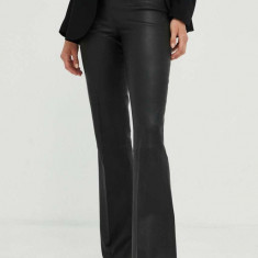 Day Birger et Mikkelsen pantaloni de piele femei, culoarea negru, evazati, high waist