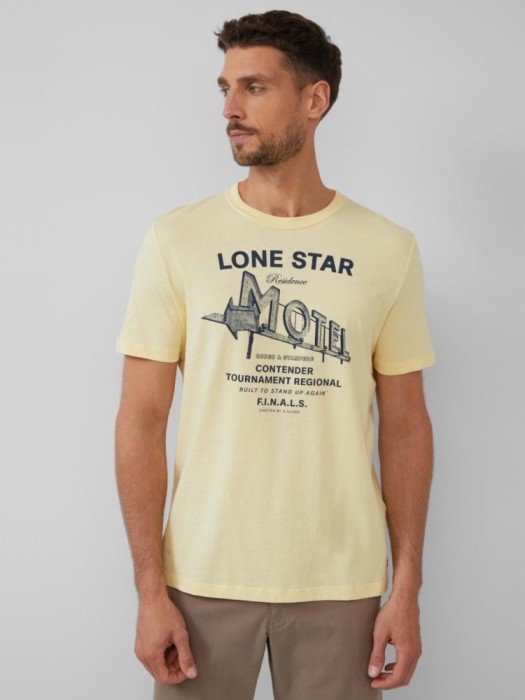 s.Oliver Tricou barbati cu decolteu la baza gatului, imprimeu text, Regular fit, Galben, S