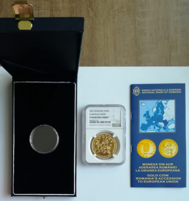 Moneda AUR BNR 500lei, Aderarea Romaniei la UE- 31.103 gr. DOAR 250 ex, RARITATE foto