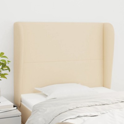 vidaXL Tăblie de pat cu aripioare, crem, 83x23x118/128 cm, textil 3117655 foto