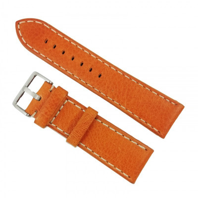 Curea ceas piele veritabila orange, cusatura alba 22mm / 24mm - WZ2855 foto