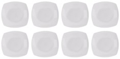Set Farfurii 8 piese Intinse din Portelan, Patrate, Albe, 23.5x23.5 cm