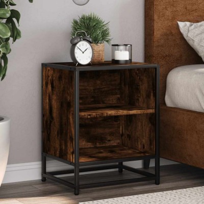 vidaXL Noptiera stejar afumat 40x31x50 cm lemn prelucrat si metal 848703 foto