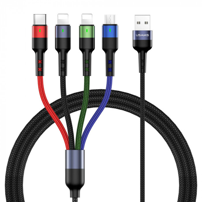 Cablu de &icirc;ncărcare Mti USAMS 2Pack 4FT 4 &icirc;n 1 Nylon &icirc;mpletit Multiplu USB Adapto