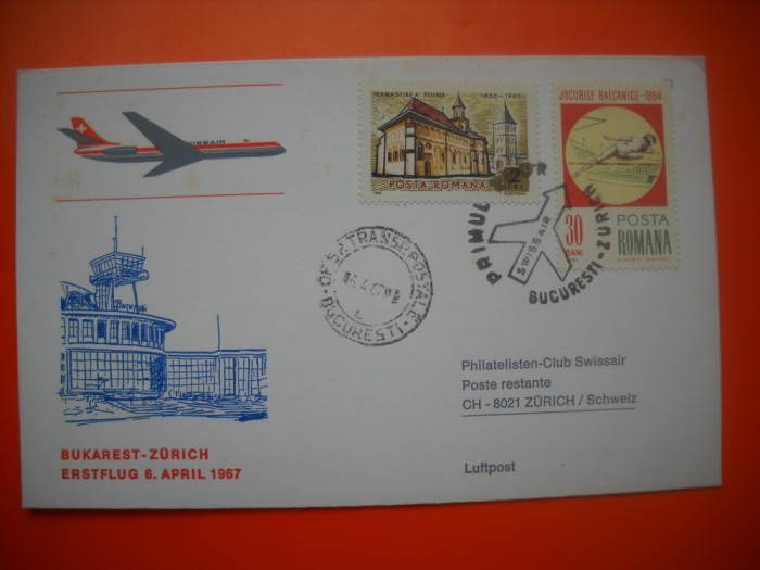 HOPCT PLIC S NR 479 PRIMUL ZBOR BUCURESTI-ZURICH 1967 -NECIRCULAT