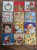 (1) Lot 12 șervețele vintage de colecție &ndash; Modele de Crăciun / Moș Crăciun, deosebite