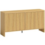 HOMCOM Bufet living, mobilier de depozitare cu 4 uși canelate, raft reglabil, deschidere prin apăsare, 147x40x77cm, stejar | Aosom Romania