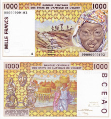 IVORY COAST 1.000 francs 1999 UNC!!! foto