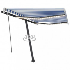 vidaXL Copertină retractabilă manual cu LED albastru și alb 300x250 cm