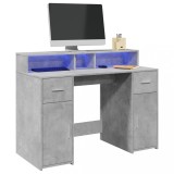 vidaXL Birou Gaming cu LED, Gri Beton, 120x55x91cm, Lemn, Spatiu Depozitare, Design Modern