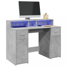 vidaXL Birou cu lumini LED, gri beton, 120x55x91 cm, lemn prelucrat