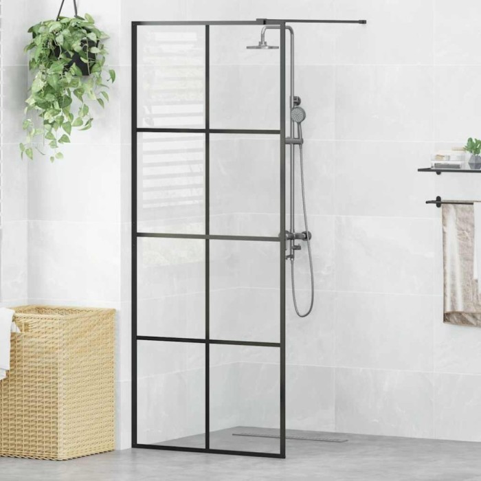 vidaXL Paravan de duș walk-in negru 80x195 cm sticlă ESG transparentă