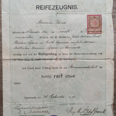 Certificat absolvire al unei eleve evreice// Liceul Public de Fete Cernauti 1911