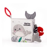 Carte senzoriala REDQUIT&reg; educativa moale, din panza, montessori, delfin