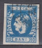 ROMANIA1869 LP 26 REGELE CAROL I CU FAVORITI 10 BANI ALBASTRU POINCON STAMPILAT