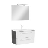 Set Mobilier Baie Leziter Vario Clam 80cm Suspendat Antracit-Alb cu Lavoar Ceramic si Oglinda