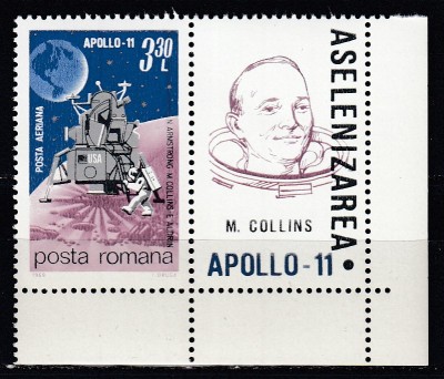 ROMANIA 1969 LP 704 COSMOS IV APOLLO 11 SERIE CU VINIETA MNH foto