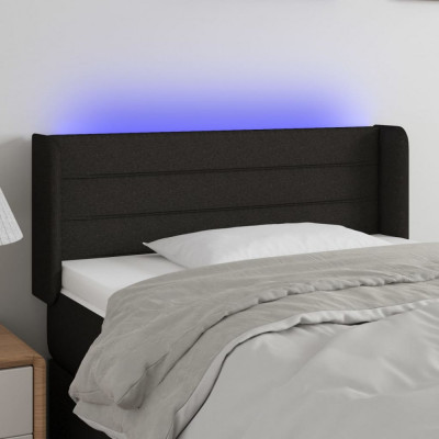 vidaXL Tăblie de pat cu LED, negru, 93x16x78/88 cm, textil foto