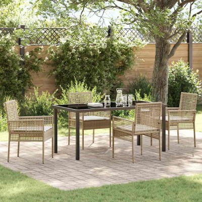 vidaXL Set de masă pentru grădină cu pernă 5 pcs Bej Rattan poli 3379894 foto