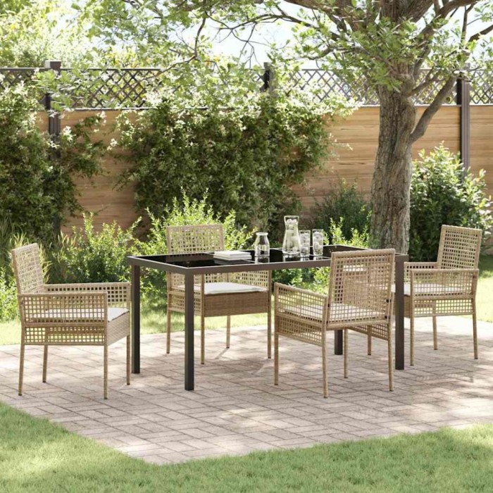 vidaXL Set de masă pentru grădină cu pernă 5 pcs Bej Rattan poli 3379894