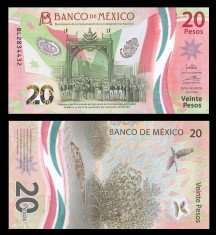 MEXIC █ bancnota █ 20 Pesos █ 2022 █ P-W132 (2) █ COMEMORATIV █ POLYMER █ UNC