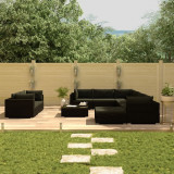 Set mobilier de grădină cu perne, 10 piese, negru, poliratan, vidaXL
