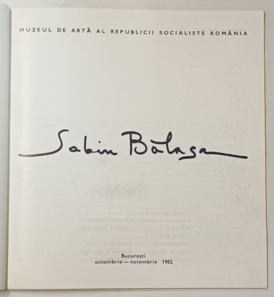 SABIN BALASA de EUGENIA IOANOVICI , 1982 *COPERTA REFACUTA